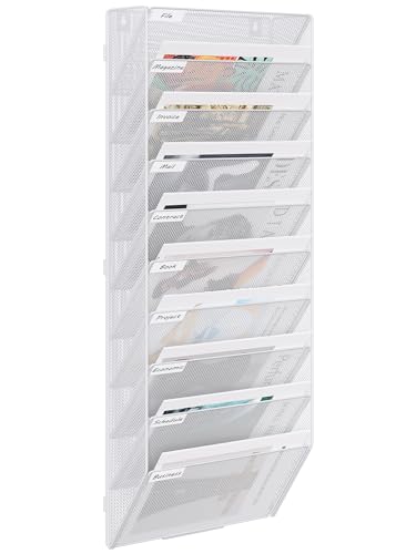 EasyPAG 10 Fächer Zusammensetzen Metall A4 Zeitschriftenhalter Wand Zeitschriften Wandhalter Aktenablage Dokumentenhalter Hängend Magazin Organizer Flyerhalter Prospektspender,Weiß von EasyPAG