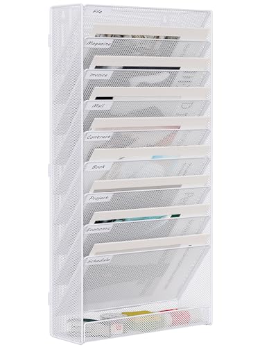 EasyPAG 10 Fächer Zusammensetzen Metall A4 Zeitschriftenhalter Wand Zeitschriften Wandhalter Aktenablage Dokumentenhalter Hängend Magazin Organizer Flyerständer Prospektspender,Weiß von EasyPAG
