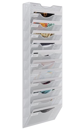 EasyPAG 12 Fächer Metall A4 Zeitschriftenhalter Wand Zeitschriften Wandhalter Aktenablage Dokumentenhalter Hängend Magazin Organizer Flyerhalter Prospektspender,Weiß von EasyPAG