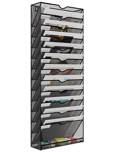 EasyPAG 13 Fächer Metall A4 Zeitschriftenhalter Wand Zeitschriften Wandhalter Aktenablage Dokumentenhalter Hängend Magazin Organizer Flyerständer Prospektspender,Schwarz von EasyPAG