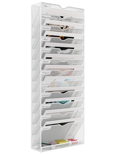 EasyPAG 13 Fächer Metall A4 Zeitschriftenhalter Wand Zeitschriften Wandhalter Aktenablage Dokumentenhalter Hängend Magazin Organizer Flyerständer Prospektspender,Weiß von EasyPAG