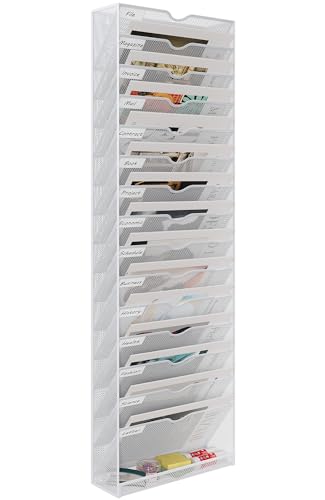 EasyPAG 16 Fächer Metall A4 Zeitschriftenhalter Wand Zeitschriften Wandhalter Aktenablage Dokumentenhalter Hängend Magazin Organizer Flyerständer Prospektspender,Weiß von EasyPAG
