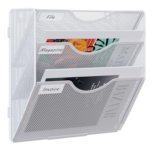 EasyPAG 3 Fächer Zusammensetzen Metall A4 Zeitschriftenhalter Wand Zeitschriften Wandhalter Aktenablage Dokumentenhalter Hängend Magazin Organizer Flyerhalter Prospektspender,Weiß von EasyPAG