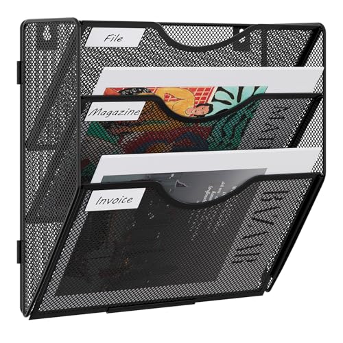 EasyPAG 3 Fächer Zusammensetzen Metall A4 Zeitschriftenhalter Wand Zeitschriften Wandhalter Aktenablage Dokumentenhalter Hängend Magazin Organizer Flyerhalter Prospektspender,Schwarz von EasyPAG