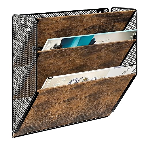 EasyPAG 3 Fächer Zusammensetzen Metall Holz A4 Zeitschriftenhalter Wand Zeitschriften Wandhalter Aktenablage Dokumentenhalter Hängend Magazin Organizer Flyerhalter Prospektspender von EasyPAG
