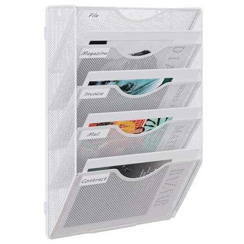 EasyPAG 5 Fächer Zusammensetzen Metall A4 Zeitschriftenhalter Wand Zeitschriften Wandhalter Aktenablage Dokumentenhalter Hängend Magazin Organizer Flyerhalter Prospektspender,Weiß von EasyPAG