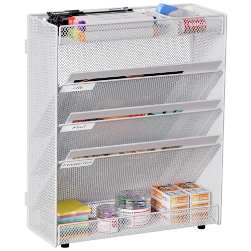 EasyPAG 5 Fächer Zusammensetzen Metall A4 Zeitschriftenhalter Wand Zeitschriften Wandhalter Aktenablage Dokumentenhalter Hängend Magazin Organizer Flyerständer Prospektspender,Weiß von EasyPAG