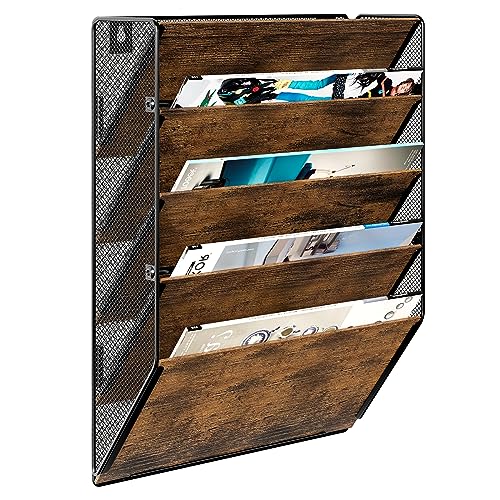 EasyPAG 5 Fächer Zusammensetzen Metall Holz A4 Zeitschriftenhalter Wand Zeitschriften Wandhalter Aktenablage Dokumentenhalter Hängend Magazin Organizer Flyerhalter Prospektspender von EasyPAG