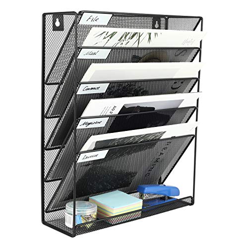 EasyPAG 6 Fächer Metall A4 Zeitschriftenhalter Wand Zeitschriften Wandhalter Aktenablage Dokumentenhalter Hängend Magazin Organizer Flyerständer Prospektspender,Schwarz von EasyPAG