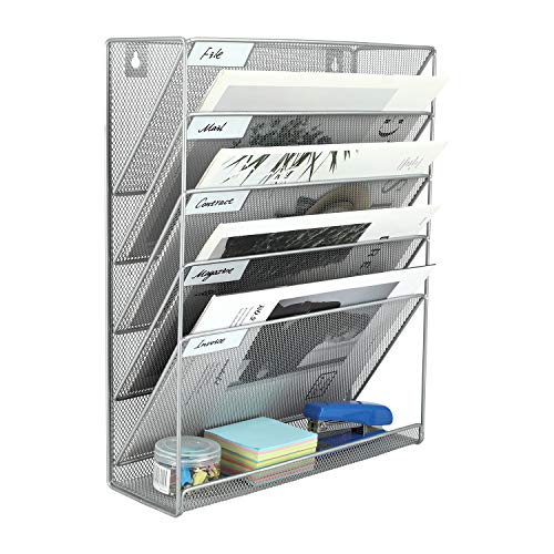 EasyPAG 6 Fächer Metall A4 Zeitschriftenhalter Wand Zeitschriften Wandhalter Aktenablage Dokumentenhalter Hängend Magazin Organizer Flyerständer Prospektspender,Silber von EasyPAG