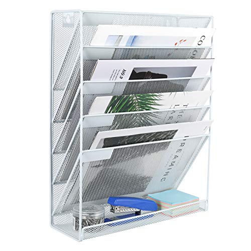 EasyPAG 6 Fächer Metall A4 Zeitschriftenhalter Wand Zeitschriften Wandhalter Aktenablage Dokumentenhalter Hängend Magazin Organizer Flyerständer Prospektspender,Weiß von EasyPAG