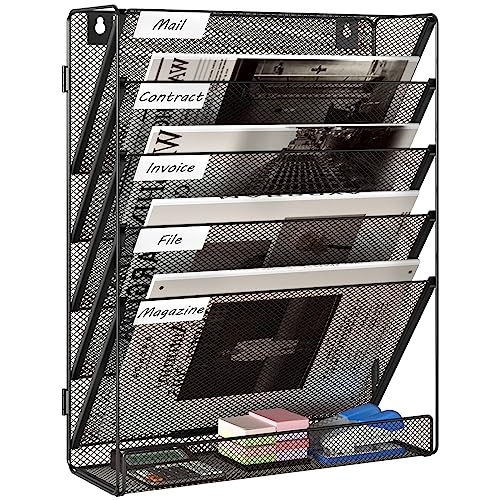 EasyPAG 6 Fächer Zusammensetzen Metall A4 Zeitschriftenhalter Wand Zeitschriften Wandhalter Aktenablage Dokumentenhalter Hängend Magazin Organizer Flyerständer Prospektspender,Schwarz von EasyPAG