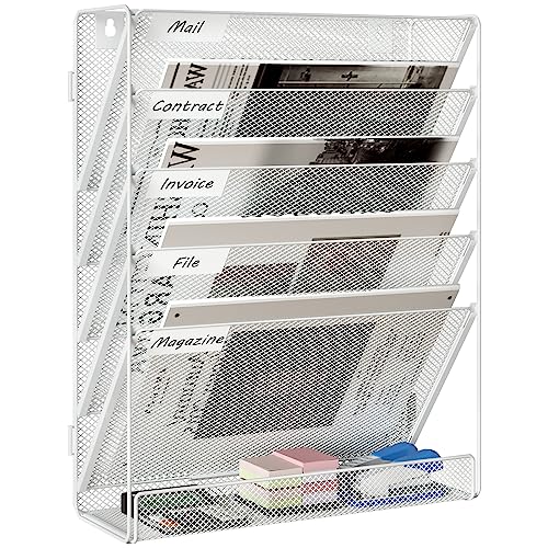 EasyPAG 6 Fächer Zusammensetzen Metall A4 Zeitschriftenhalter Wand Zeitschriften Wandhalter Aktenablage Dokumentenhalter Hängend Magazin Organizer Flyerständer Prospektspender,Weiß von EasyPAG