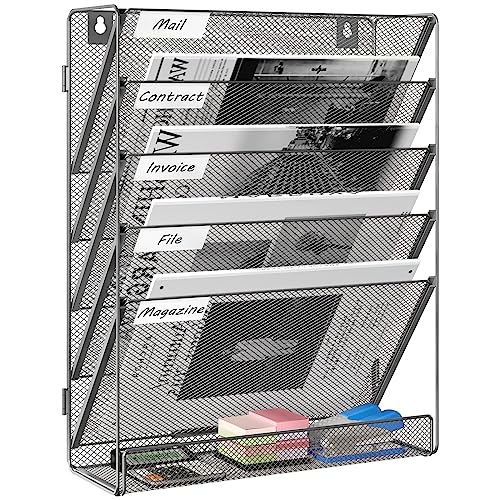 EasyPAG 6 Fächer Zusammensetzen Metall A4 Zeitschriftenhalter Wand Zeitschriften Wandhalter Aktenablage Dokumentenhalter Hängend Magazin Organizer Flyerständer Prospektspender,Silber von EasyPAG