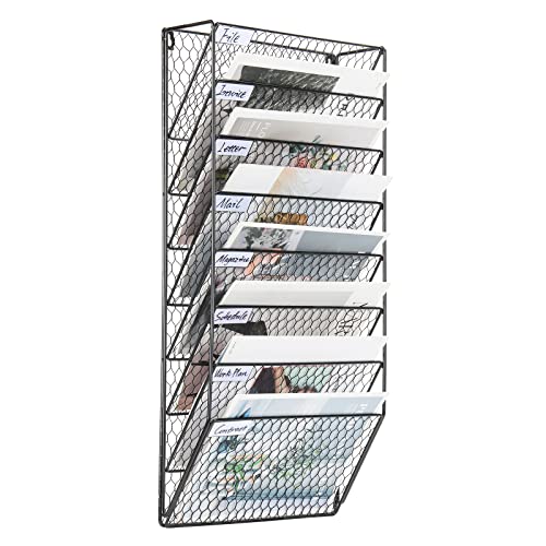 EasyPAG 8 Etagen A4 Hänge-Aktenhalter Hühnerdrahtgeflecht Papierablage Wandtasche Mail Organizer Zeitschriftenaufbewahrung Rack, Schwarz von EasyPAG