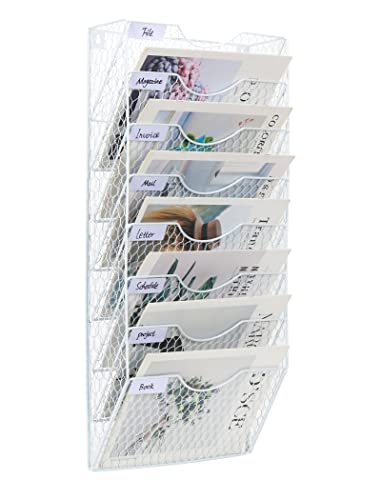 EasyPAG 8 Fächer Metall Hühnerdraht A4 Zeitschriften Halter Wand Akten Dokumenten Ablage Hängend Magazin Organizer Flyer Prospekt Spender,Weiß von EasyPAG