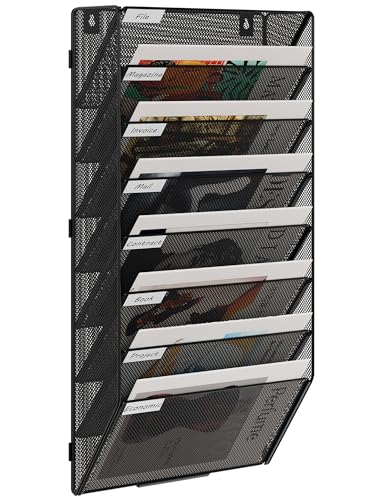 EasyPAG 8 Fächer Zusammensetzen Metall A4 Zeitschriftenhalter Wand Zeitschriften Wandhalter Aktenablage Dokumentenhalter Hängend Magazin Organizer Flyerhalter Prospektspender,Schwarz von EasyPAG