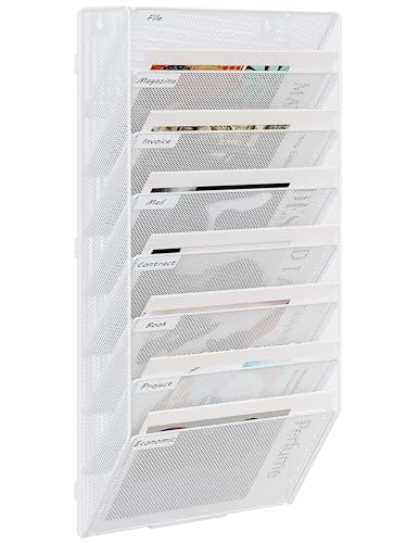 EasyPAG 8 Fächer Zusammensetzen Metall A4 Zeitschriftenhalter Wand Zeitschriften Wandhalter Aktenablage Dokumentenhalter Hängend Magazin Organizer Flyerhalter Prospektspender,Weiß von EasyPAG