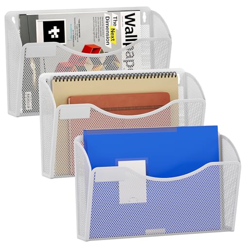 EasyPAG Metall Querformat A4 Zeitschriftenhalter Wand Zeitschriften Wandhalter Aktenablage Dokumentenhalter Hängend Magazin Organizer mit Tag-Platte,3er-Pack,Weiß von EasyPAG
