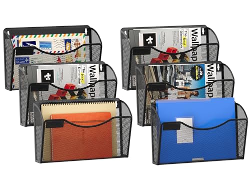 EasyPAG Metall Querformat A4 Zeitschriftenhalter Wand Zeitschriften Wandhalter Aktenablage Dokumentenhalter Hängend Magazin Organizer mit Tag-Platte,6er-Pack,Schwarz von EasyPAG