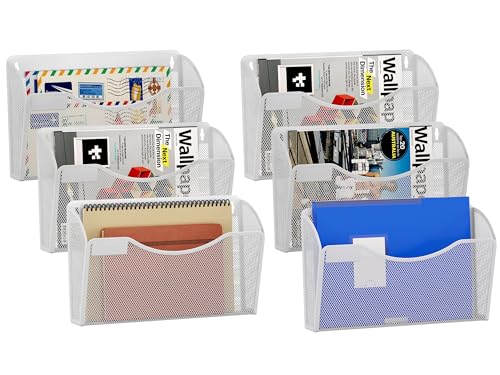 EasyPAG Metall Querformat A4 Zeitschriftenhalter Wand Zeitschriften Wandhalter Aktenablage Dokumentenhalter Hängend Magazin Organizer mit Tag-Platte,6er-Pack,Weiß von EasyPAG