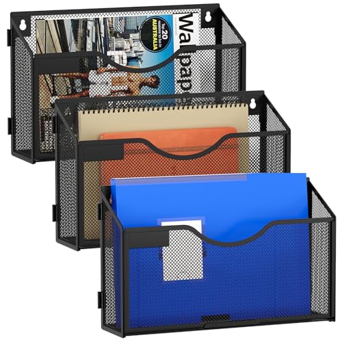 EasyPAG Metall Querformat A4 Zusammensetzen Zeitschriftenhalter Wand Zeitschriften Wandhalter Aktenablage Dokumentenhalter Hängend Magazin Organizer mit Tag-Platte,3er-Pack,Schwarz von EasyPAG
