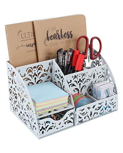 Schreibtisch-Organizer mit Blumenmotiv-Ausschnitt mit 5 Fächern und 1 Schublade, Kollektion Caddy weiß von EasyPAG