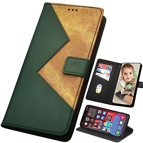 EasyShow Handyhülle für Apple iPhone 15, Farbiges Spleißen Tasche Kompatibel für Apple iPhone 15, [Kartenfach] Cover Flip Case für Apple iPhone 15 Klapphülle-Grün von EasyShow