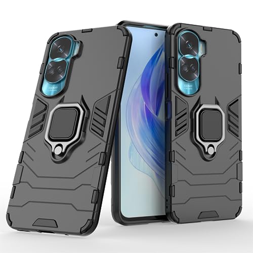 EasyShow Hülle Rugged Armor für Honor 90 Lite/X50i Handyhülle Rückseite mit 360 Grad Ring Kickstand Stoßfest und Kratzfeste Schutzhülle für Honor 90 Lite/X50i-Schwarz von EasyShow