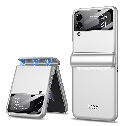 EasyShow Hülle für Galaxy Z Flip 4 Hülle mit Scharnierschutz (Magnetischer), Harter PC Z Flip4 5G Hülle, kommt mit kleinem gehärtetem Bildschirm, Schutzhülle für Samsung Galaxy Z Flip4 2022-Silber von EasyShow