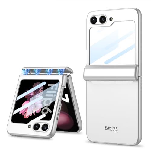 Hülle für Galaxy Z Flip 6 Hülle mit Scharnierschutz (Magnetischer), Harter PC Z Flip6 5G Hülle, kommt mit kleinem gehärtetem Bildschirm, Schutzhülle für Samsung Galaxy Z Flip6 2024-Silber von EasyShow