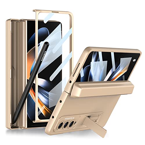 EasyShow Hülle für Galaxy Z Fold 4 Hülle, Klappbar All-Inclusive Shell Z Fold4 Cover mit Scharnier Schutz S Pen Box Kickstand, Schutzhülle für Samsung Galaxy Z Fold4 2022-Gold von EasyShow