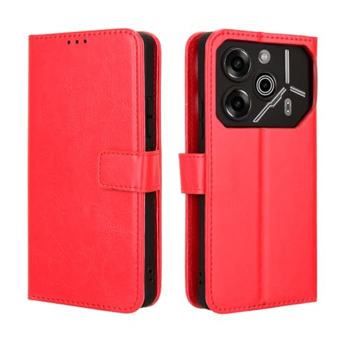 EasyShow Hülle für Tecno Pova 6 Pro 5G PU Leder Brieftasche Case mit Stand Funktion und Magnetisch Schnalle Flip Handyhülle für Tecno Pova 6 Pro 5G-Rot von EasyShow