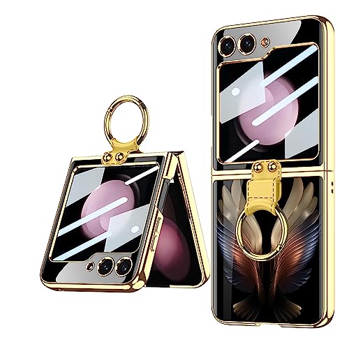 Kompatibel für Samsung Galaxy Z Flip 5 5G Hülle mit Ring Standfuß, kommt mit kleinem gehärtetem Bildschirm, Design Fine Texture Z Flip 5, Hülle für Samsung Z Flip5 5G-Goldene Flügel Kompatibel für Samsung Galaxy Z Flip 5 5G Hülle mit Ring Standfuß, kommt mit kleinem gehärtetem Bildschirm, Design Fine Texture Z Flip 5, Hülle für Samsung Z Flip5 5G-Goldene Flügel von EasyShow