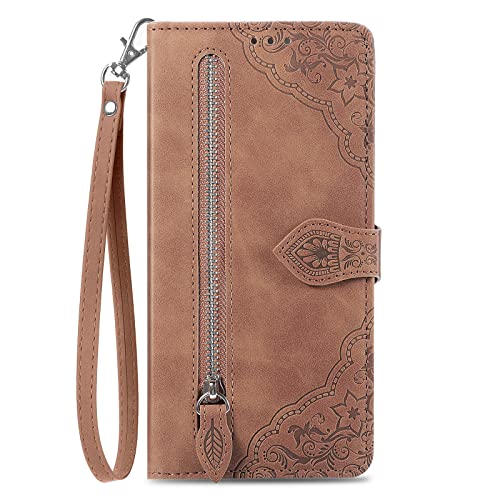 EasyShow Kompatibel mit OnePlus 12R/ONE Plus Ace3 Hülle, OnePlus 12R/ONE Plus Ace3 PU+TPU Leder Wallet Tasche Cover, 3D -Druckblumenkartenbeutel Mobilfunkkoffer für OnePlus 12R/ONE Plus Ace3-Braun von EasyShow