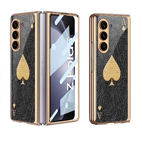 EasyShow Kompatibel mit Samsung Galaxy Z Fold5 5G Hülle, Z Fold5 ultradünnes Glas glänzend lackierte Handyhülle, Faltbare Handyhülle für Samsung Z Fold 5 2023-Black A von EasyShow