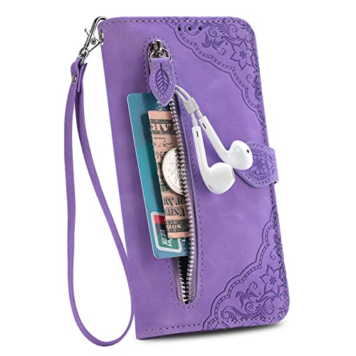 EasyShow Kompatibel mit Xiaomi Redmi 12C Hülle, Xiaomi Redmi 12C PU+TPU Leder Wallet Tasche Cover, 3D -Druckblumenkartenbeutel Mobilfunkkoffer für Xiaomi Redmi 12C-Violett von EasyShow