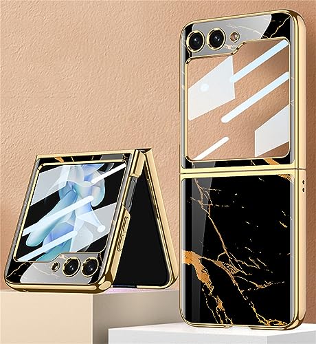 EasyShow Kompatibel mit Samsung Galaxy Z Flip5 5G Hülle, Z Flip5 ultradünnes Glas glänzend lackierte Handyhülle, Faltbare Handyhülle für Samsung Z Flip 5 2023-Goldenes Schwarz EasyShow Kompatibel mit Samsung Galaxy Z Flip5 5G Hülle, Z Flip5 ultradünnes Glas glänzend lackierte Handyhülle, Faltbare Handyhülle für Samsung Z Flip 5 2023-Goldenes Schwarz von EasyShow