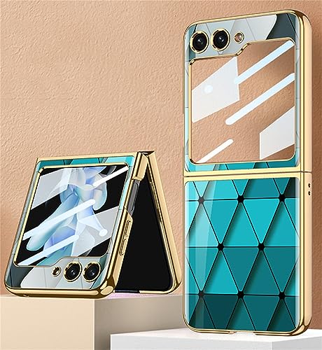 Kompatibel mit Samsung Galaxy Z Flip5 5G Hülle, Z Flip5 ultradünnes Glas glänzend lackierte Handyhülle, Faltbare Handyhülle für Samsung Z Flip 5 2023-LG Blue von EasyShow