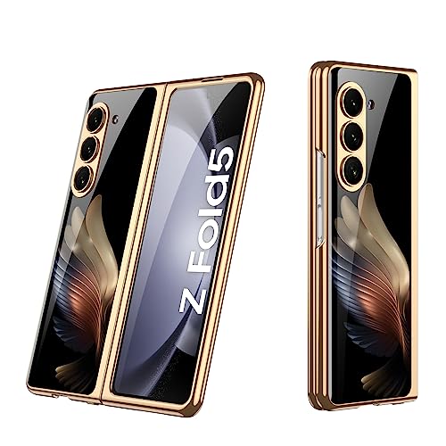 Kompatibel mit Samsung Galaxy Z Fold5 5G Hülle, Z Fold5 ultradünnes Glas glänzend lackierte Handyhülle, Faltbare Handyhülle für Samsung Z Fold 5 2023-Golden Wings von EasyShow