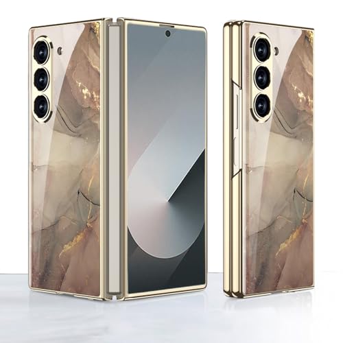 Kompatibel mit Samsung Galaxy Z Fold6 5G Hülle, Z Fold6 ultradünnes Glas glänzend lackierte Handyhülle, Faltbare Handyhülle für Samsung Z Fold 6 2024-Champagne von EasyShow
