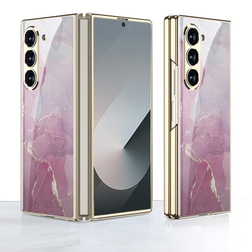 EasyShow Kompatibel mit Samsung Galaxy Z Fold6 5G Hülle, Z Fold6 ultradünnes Glas glänzend lackierte Handyhülle, Faltbare Handyhülle für Samsung Z Fold 6 2024-Purpur Rosa von EasyShow