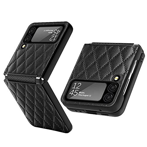 Ledertasche für Samsung Flip 4 Hülle, Muster Leder Galaxy Z Flip 4 Hülle Case, kommt mit kleinem gehärtetem Bildschirm, Design Fine Texture Z Flip 4 Hülle für Samsung Galaxy Z Flip 4 5G 2022-Schwarz Ledertasche für Samsung Flip 4 Hülle, Muster Leder Galaxy Z Flip 4 Hülle Case, kommt mit kleinem gehärtetem Bildschirm, Design Fine Texture Z Flip 4 Hülle für Samsung Galaxy Z Flip 4 5G 2022-Schwarz von EasyShow
