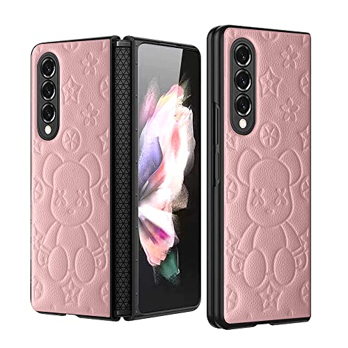 Ledertasche für Samsung Fold 4 Hülle, Muster Leder Galaxy Z Fold 4 Hülle Case, Design Fine Texture Z Fold 4 Hülle für Samsung Galaxy Z Fold 4 2022-Rosa von EasyShow