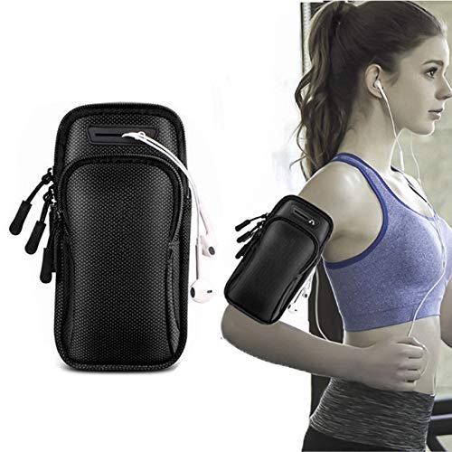 EasyULT Armband Armtasche, Arm Jogging Tasche mit Airpods-Unterstützung, Handytasche Sport Laufen Doppel Reißverschluss Sportarmband Armbinde für Handy Bis zu 6.7" mit Kopfhöreröffnung(Schwarz) von EasyULT