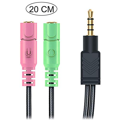 EasyULT Audio Klinken Y Adapter, 3.5mm Nylon Kopfhörer Splitter Kabel für Gaming Headset, PC, PS4, Smartphones und Laptop - 20CM Schwarz von EasyULT
