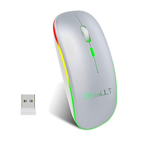 EasyULT Bluetooth 5.1 Kabellose Maus, 2.4Ghz Leise Wiederaufladbare Funkmaus, 800/1200/1600 DPI Tragbare(2.4G USB Nano+Bluetooth 5.1 Dualmodus), Optische Maus für Windows,Mac ios(Silber) von EasyULT