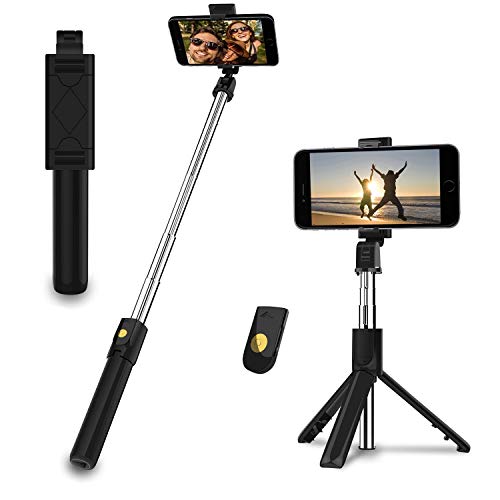 EasyULT Bluetooth Selfie Stick Stativ mit Fernbedienung, Rotation Selfie Stange mit Bluetooth-Fernauslöse, Erweiterbarer Wireless Selfie-Stange für Die Meisten Smartphones(Schwarz) von EasyULT