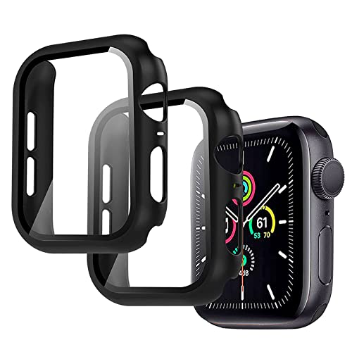 EasyULT Displayschutz [2 Stück], Hard Hülle Mit Glas Displayschutz Kompatibel mit Apple Watch Series 6 / SE/Serie 5 / Series 4 44mm von EasyULT