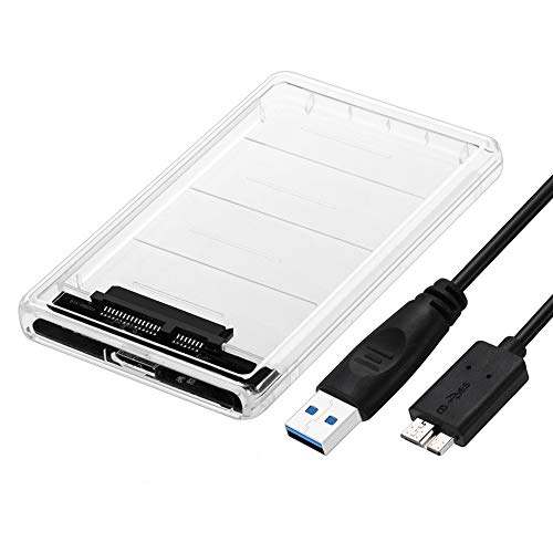 EasyULT Externes Festplattengehäuse 2.5 Zoll USB 3.0,Gehäuse für 9.5mm 7mm 2.5 Zoll SATA SSD HDD mit USB3.0 Kabel, Werkzeugfreie Montage, UASP Beschleunigung [Transparent] von EasyULT